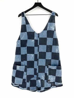 NWT RAGS Adult Overall Shortie Blue Denim Check L